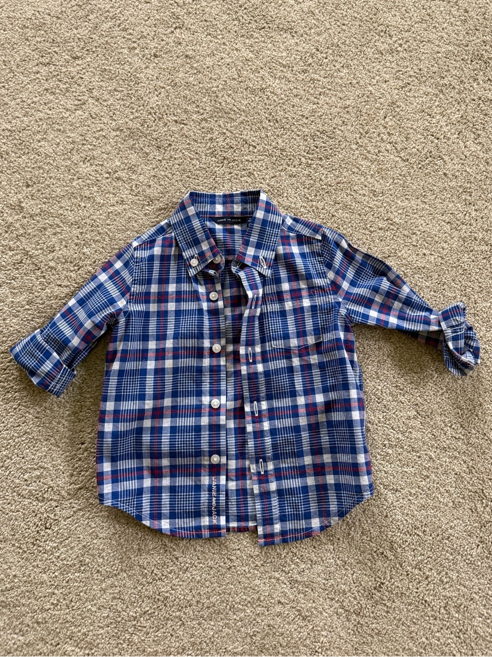 Janie and Jack Blue Plaid Button-Down Shirt with Red Accents
